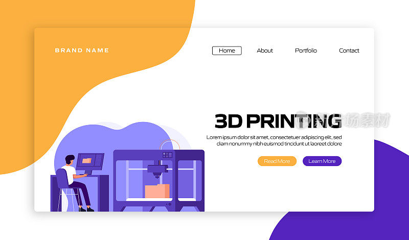 3D打印技术概念矢量插图网站横幅，广告和营销材料，在线广告，商业演示等。