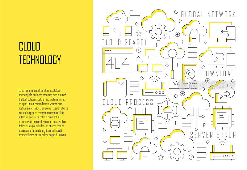云技术相关线设计风格网页横幅矢量插图