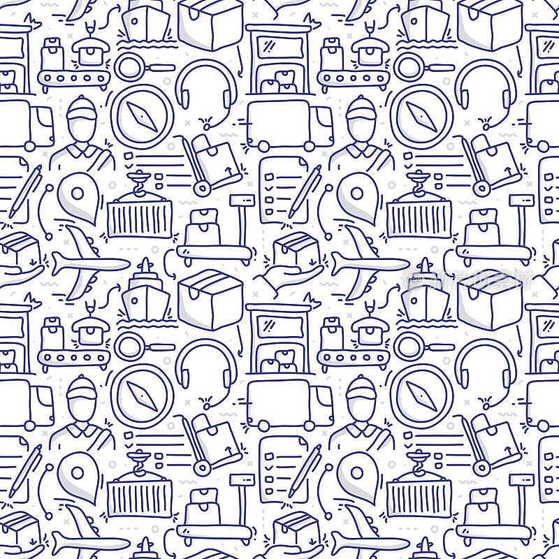 交付涂鸦无缝图案和线条图标