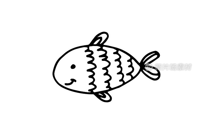 手绘鱼。白色背景上的黑鱼。为封面，背景，纺织品和室内装饰创意装饰。