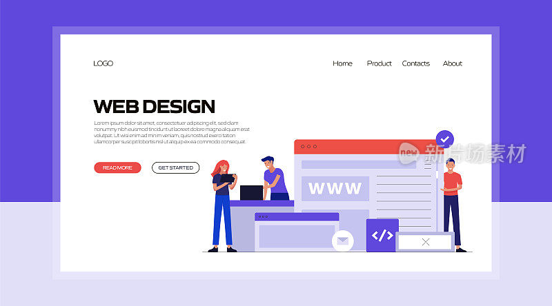 网页设计概念矢量插图的着陆页模板，网站横幅，广告和营销材料，在线广告，业务演示等。