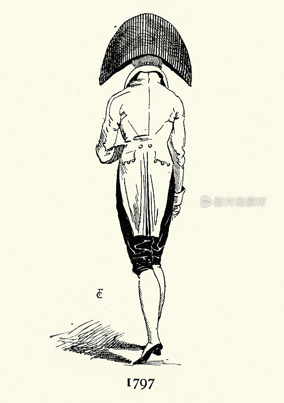 18世纪晚期，戴着宽双角帽的男人