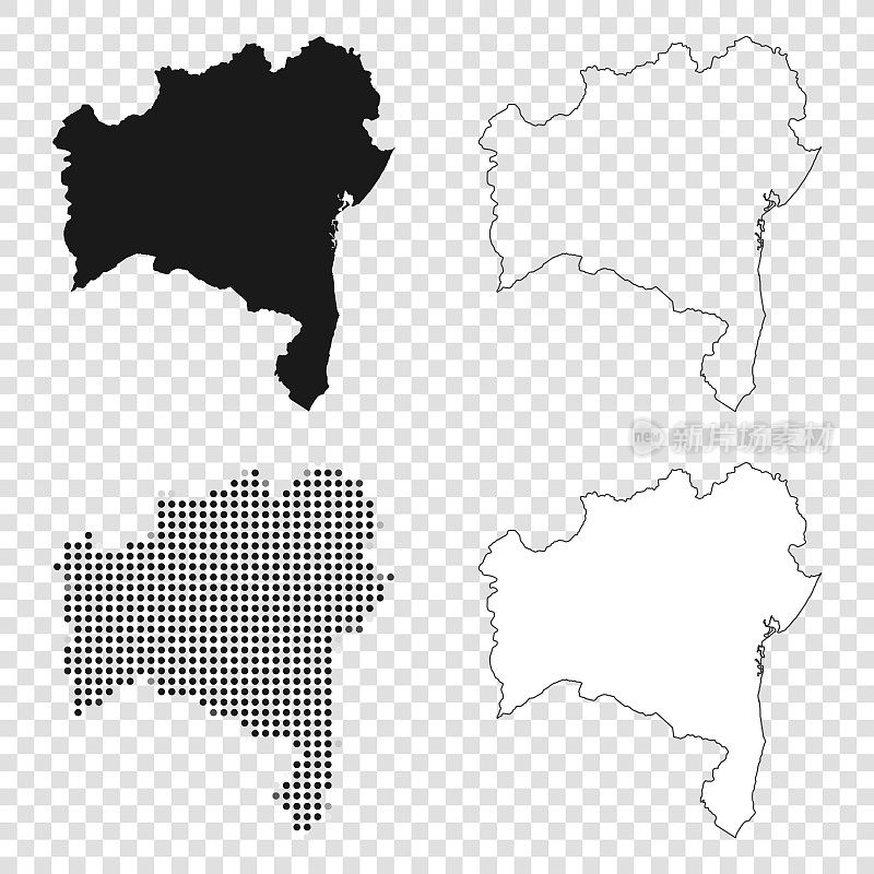 巴伊亚地图设计-黑色，轮廓，马赛克和白色