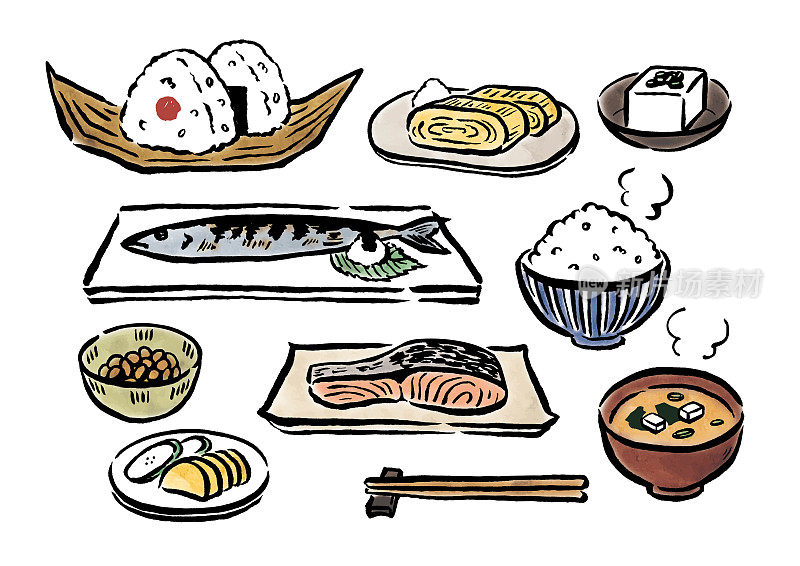 日本食物用水彩笔刷