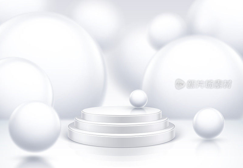 白色讲台场景与抽象的3D球体