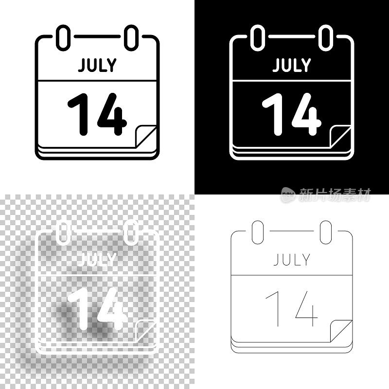 7月14日。图标设计。空白，白色和黑色背景-线图标