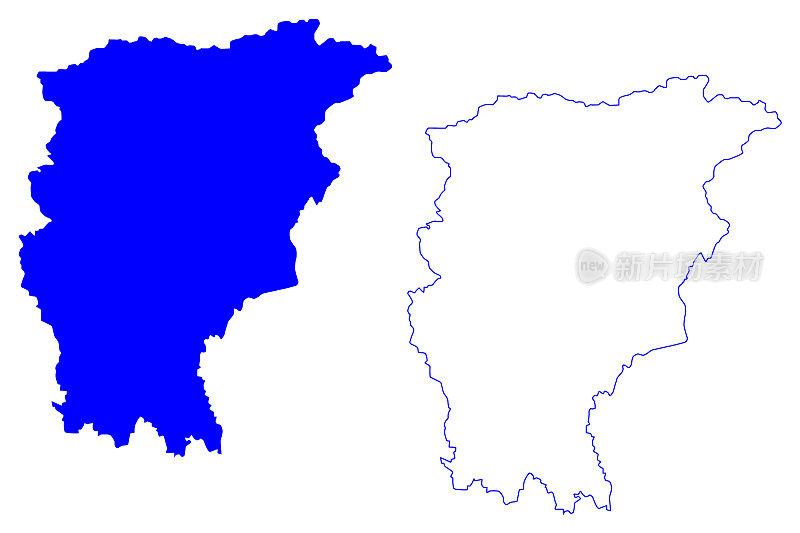 贝加莫省(意大利、意大利共和国、伦巴第地区)地图矢量插图，贝加莫省地图草稿