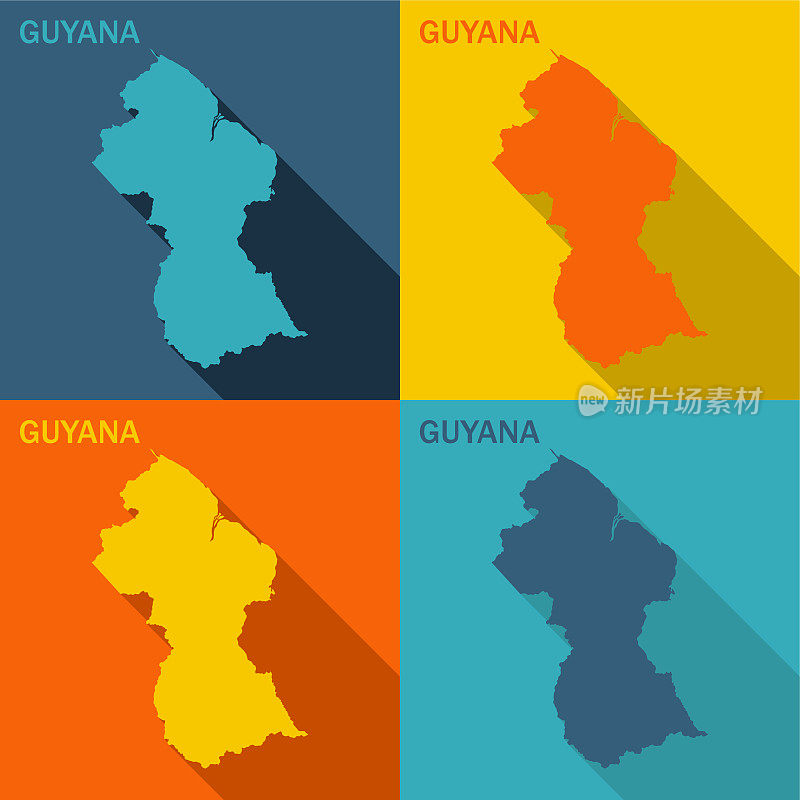 圭亚那平面地图可在四种颜色