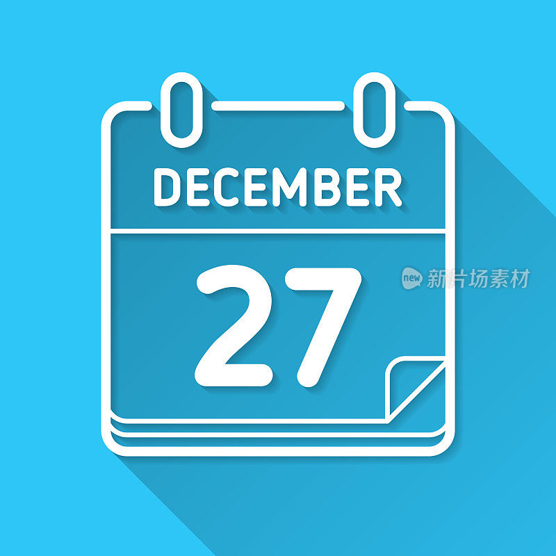 12月27日。图标在蓝色背景-平面设计与长阴影