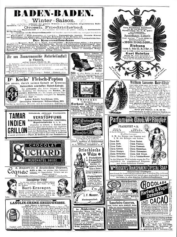 1887年德国杂志上的广告包括巴登-巴登的广告