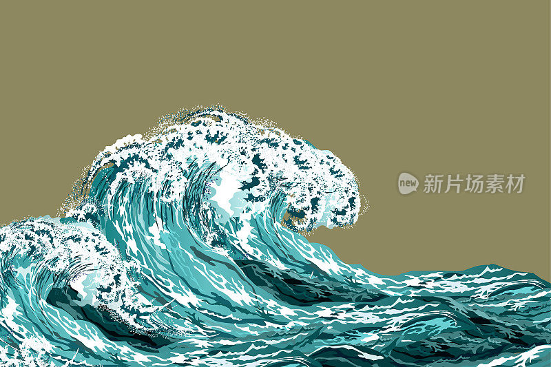 海浪。手绘逼真的矢量插图。