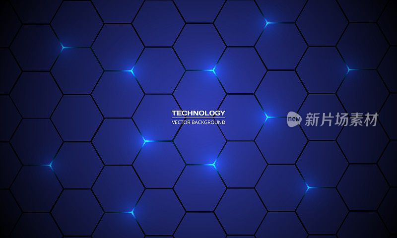 深蓝六边形科技未来抽象现代背景，蓝色蜂窝纹理网格。