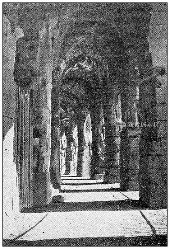 法国的古董旅行照片:尼姆，竞技场N?mes，罗马圆形剧场