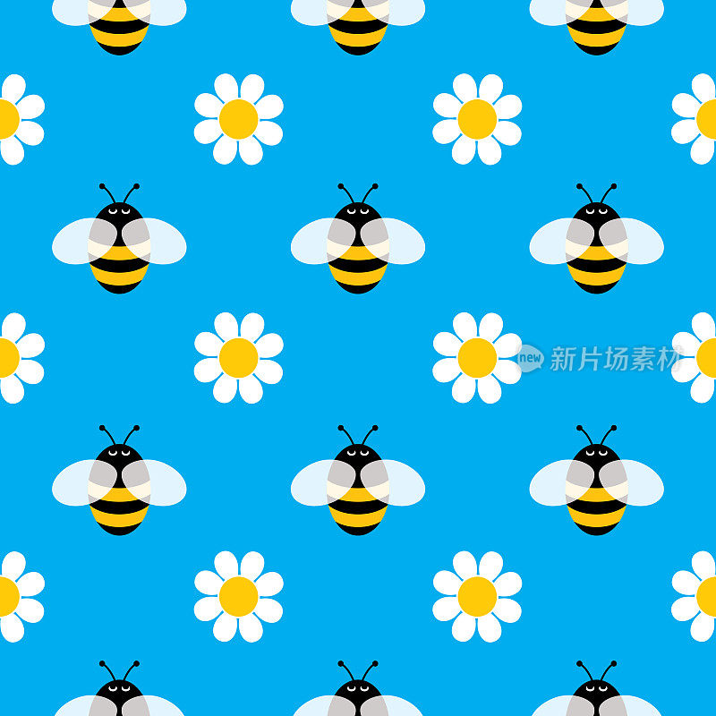 蜜蜂和雏菊无缝图案