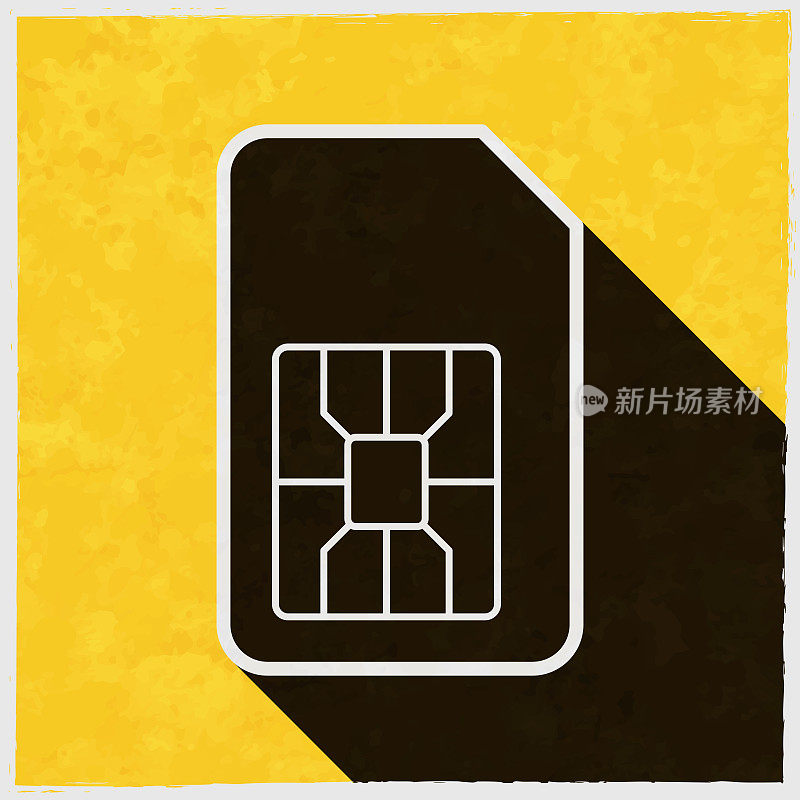 SIM卡。图标与长阴影的纹理黄色背景