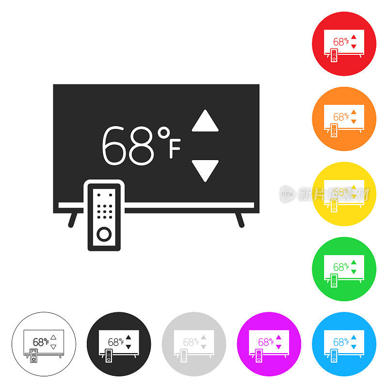 带加热控制的电视。彩色按钮上的图标