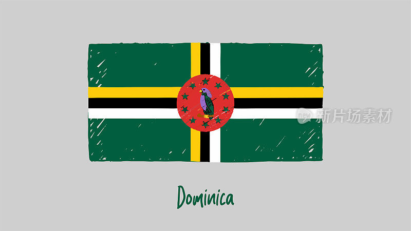 多米尼加国旗标记或铅笔素描插图矢量