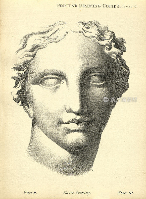 素描人的脸，古典雕像，罗马希腊女神，维多利亚艺术人物画拷贝19世纪