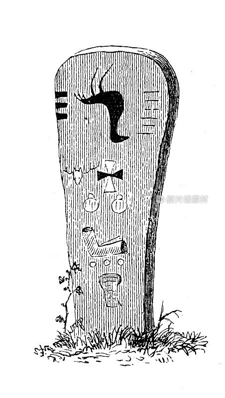 古董插图,民族志和土著文化:北美土著纪念石