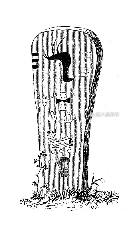 古董插图，民族志和土著文化:北美土著纪念石