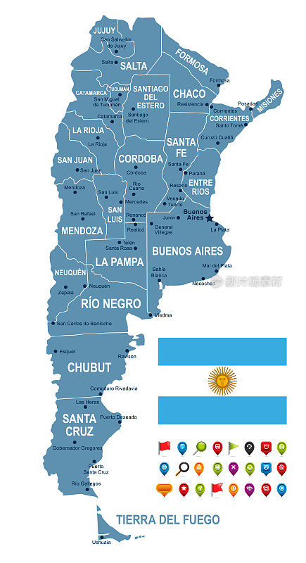 灰色简单的阿根廷地图与导航图标