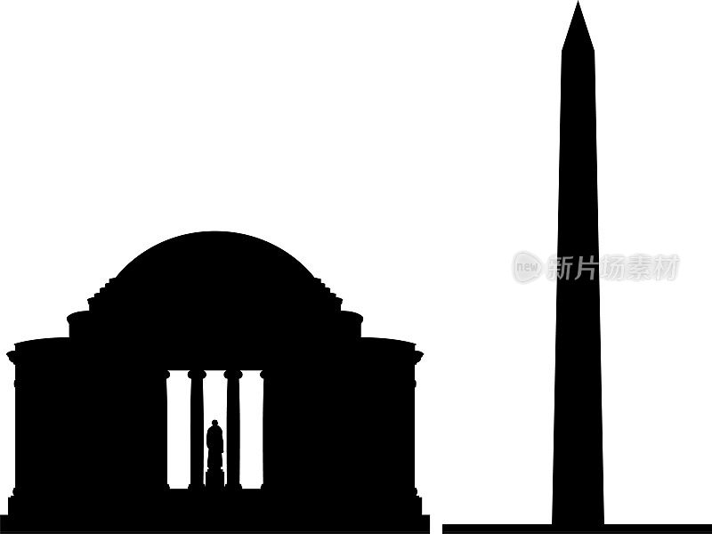 美国华盛顿特区的华盛顿纪念碑和杰斐逊纪念堂