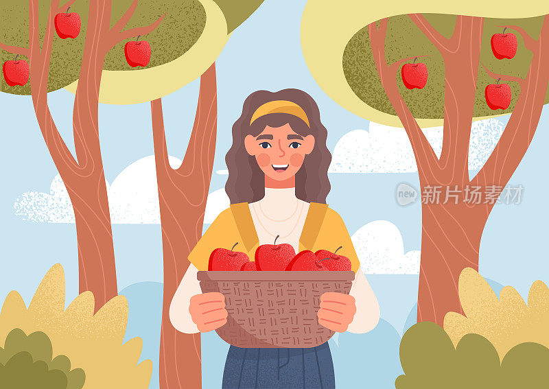 女孩摘苹果