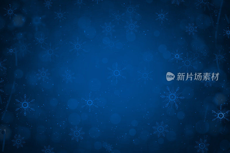 气泡或空灵的闪光点和雪花形状图案的圣诞主题在深蓝的午夜水平闪光节日圣诞背景或墙纸