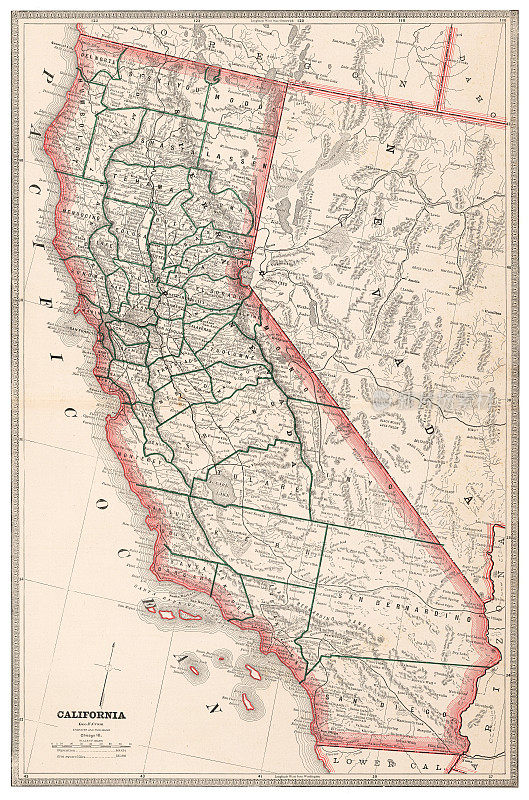 1883年美国加利福尼亚州地图