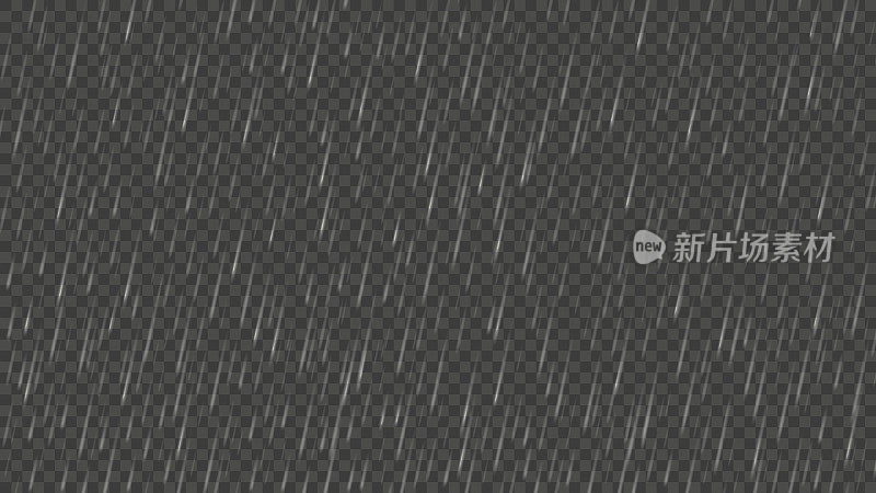 落下的雨滴效果叠加。重或倾盆大雨纹理，下雨的天气背景和倾盆大雨孤立矢量插图