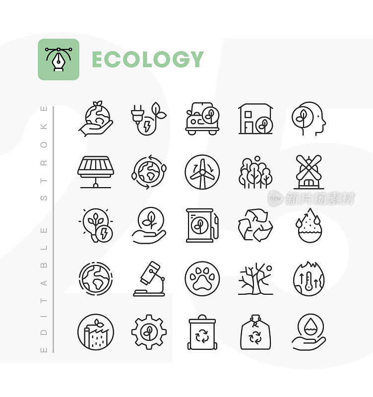 生态线图标设置。可编辑的中风。像素完美。