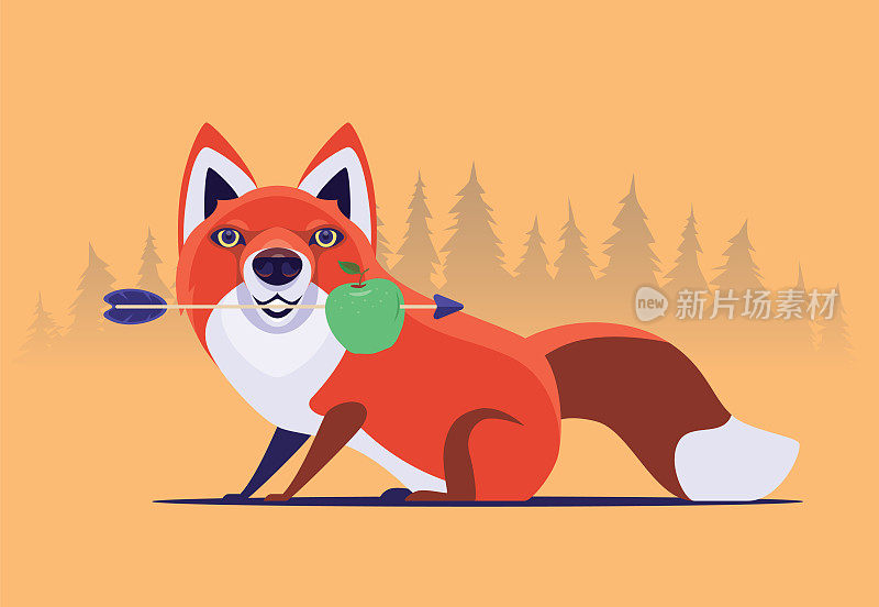 狐狸拿着苹果的箭