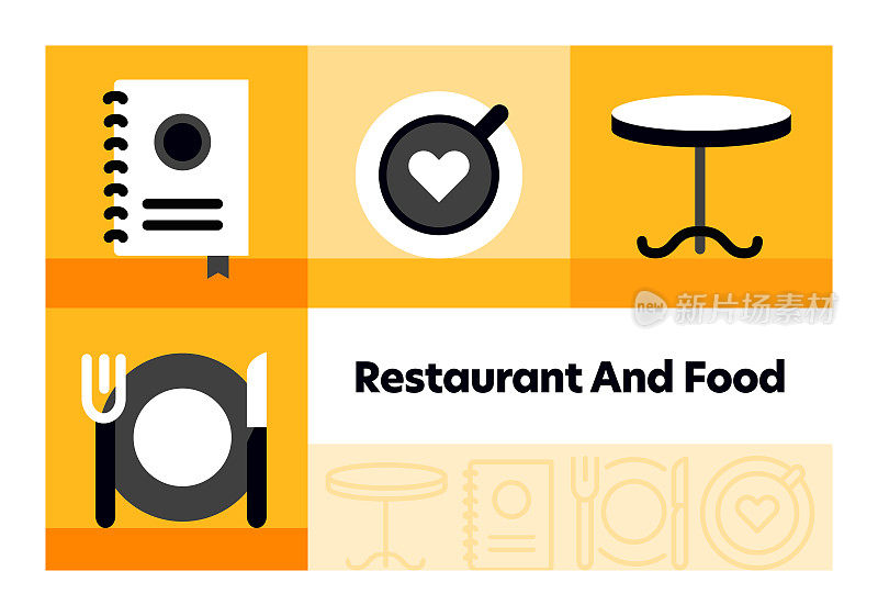 餐厅和食品线图标集和横幅设计。