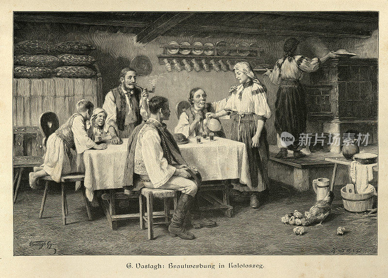 19世纪，罗马尼亚特兰西瓦尼亚地区的卡洛塔泽格(?ara c<e:1> latei)的求爱场景
