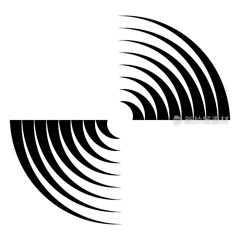 黑色和白色抽象的圆形线条形成一个象限。