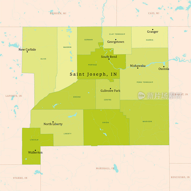 在圣约瑟夫县矢量地图绿色