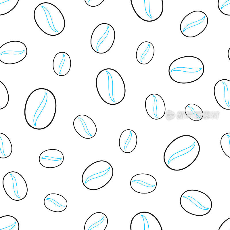 咖啡豆。无缝模式。白色背景上的线条图标
