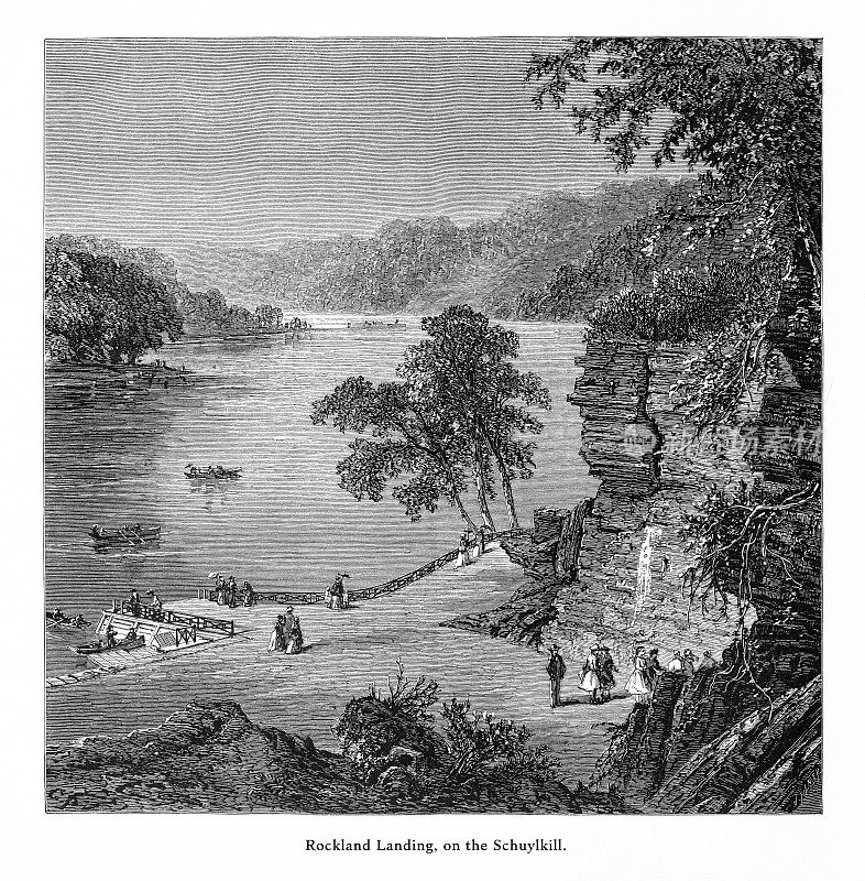 罗克兰登陆斯古基尔河，美国宾夕法尼亚州费城，美国维多利亚版画，1872年