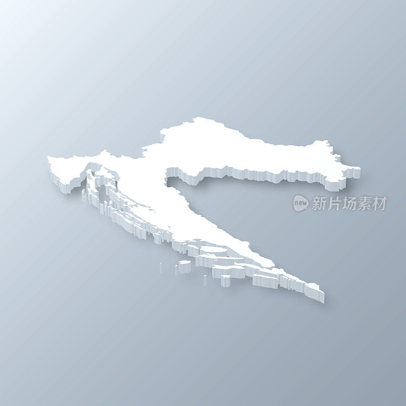 克罗地亚3D地图上的灰色背景