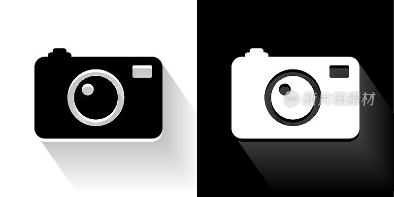 数码相机黑白图标与长影子