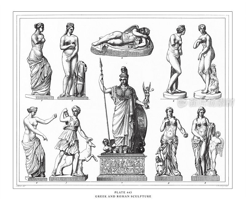 希腊和罗马雕塑雕刻古董插图，出版于1851年