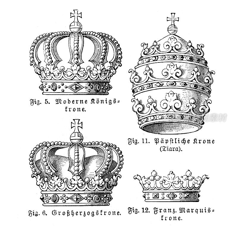 不同王冠的国王王冠教皇的插图