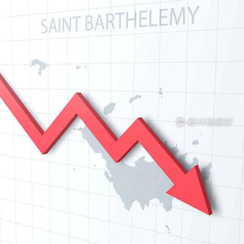 下落的红色箭头与圣巴特尔米地图的背景
