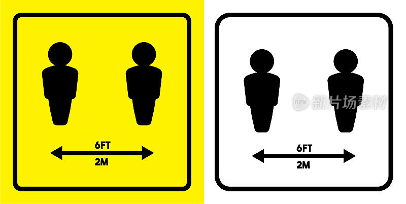载体冠状病毒设计概念。保持你的社交距离警告标志。