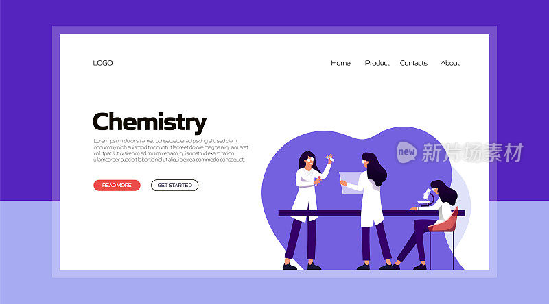 化学相关矢量插图登陆页面模板，网站横幅，广告和营销材料，在线广告，业务演示等。