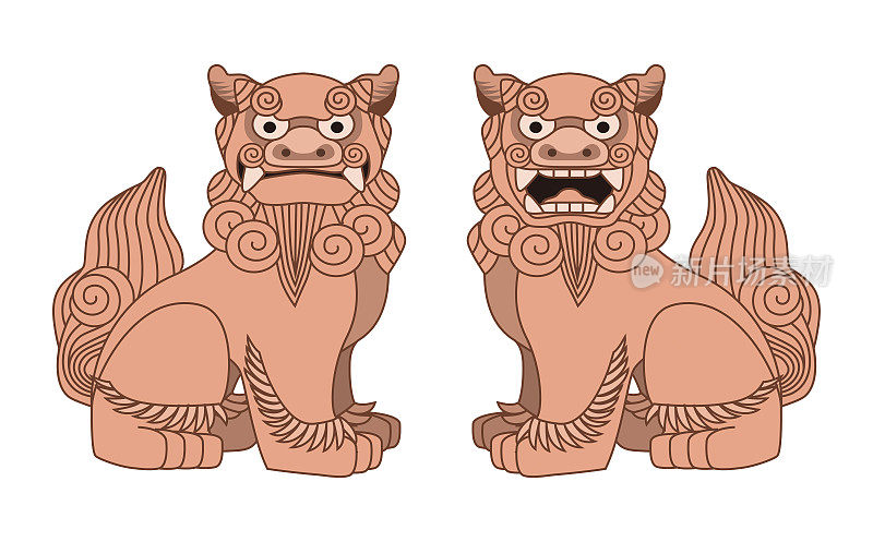 Shisa的插图。Shisas是冲绳的守护狮。