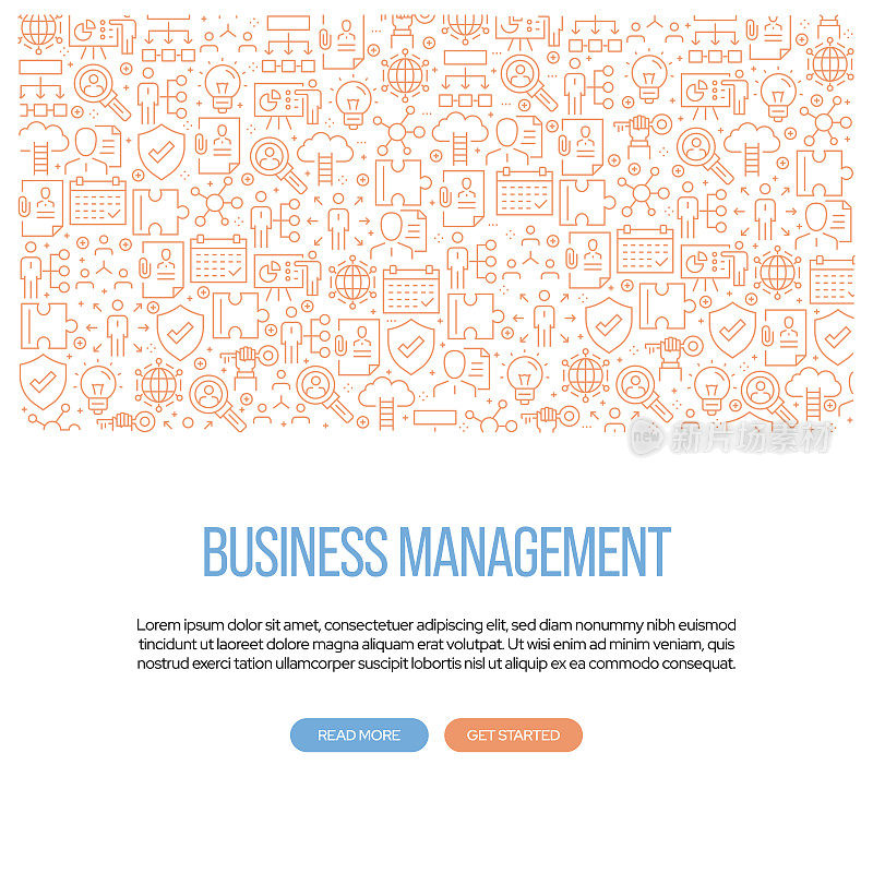与业务管理相关的横幅设计与模式。现代线条风格图标矢量插图