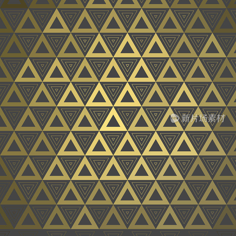 同样大小，三角形的双图案与金色的3d反射。模式背景说明。深灰色的。