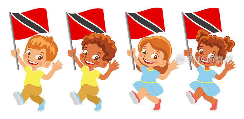 手持特立尼达和多巴哥国旗的儿童