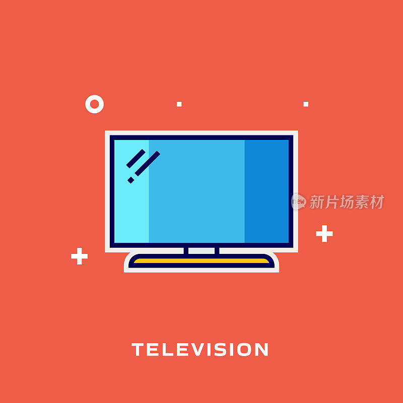 电视平面线图标，轮廓矢量符号插图。